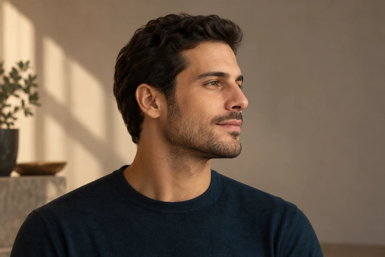 Perfil masculino em fotografia ilustrativa de harmonia facial