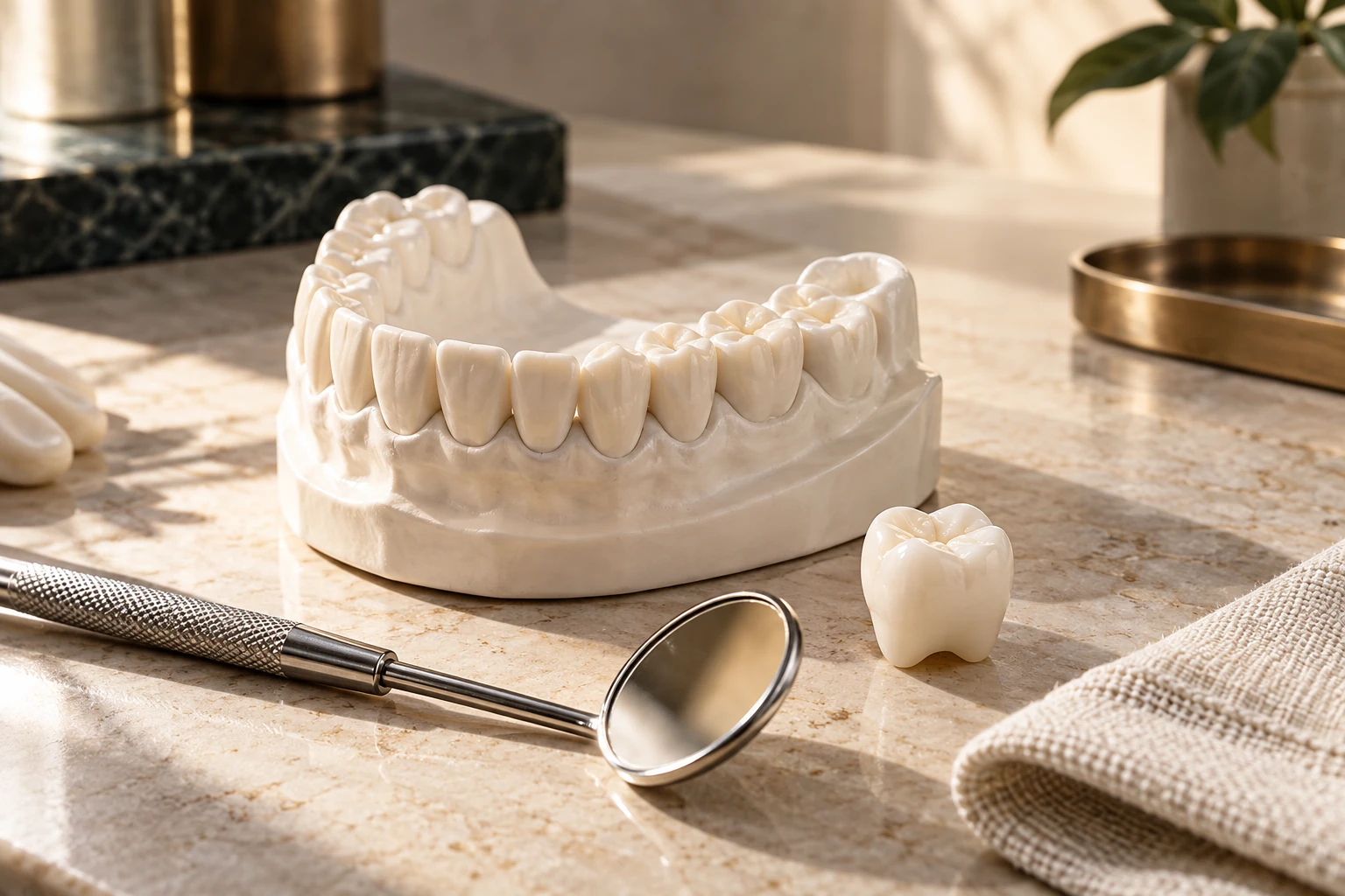 Modelo dentário em fotografia ilustrativa